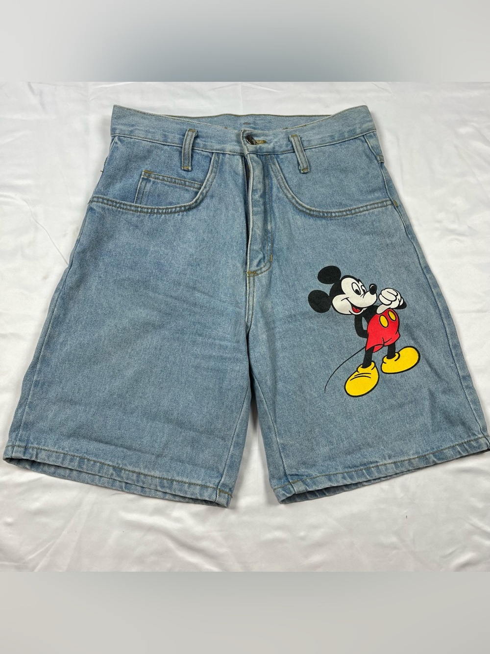 Vintage Mickey Mouse Women’s Denim Graphic Jorts Size S Blue Jerry Leigh